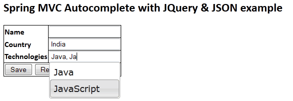 Spring 3 MVC Autocomplete with JQuery 