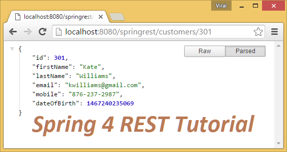 Spring 4 MVC REST Controller Service Example JSON CRUD Tutorial 